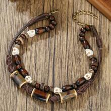 2pcs Men's Summer Holiday Natural Coconut Shell Wood Bead Shell Beaded Adjustable Anklet, Suitable For Vacation, Father's Gift Or Couples Gift