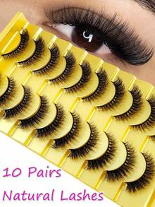 10pairs 5d Mink Fur False Eyelashes,Crossed & Voluminous Natural And Dramatic Lashes - Black - View 7