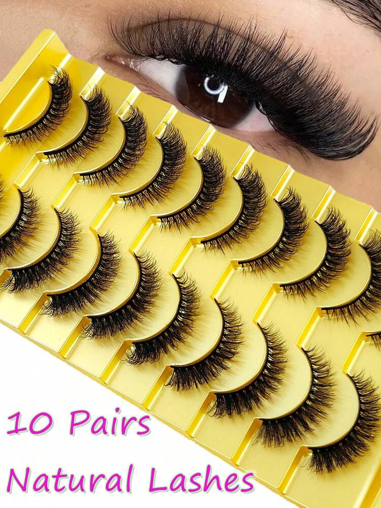 10pairs 5d Mink Fur False Eyelashes,Crossed & Voluminous Natural And Dramatic Lashes - 黑色 - 查看 7