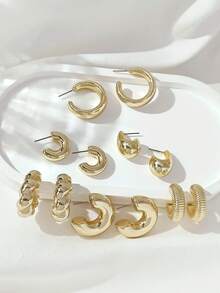 LADYCOCO Set 6 Pasang Anting Geometris Emas Elegan Cocok untuk Wanita - Setelan warna-warni - View 3