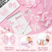 20 Blatt/Buch rosa Schleifen selbstklebende Notizzettel, Vielfalt an Schleifen-Stilen, kariert und einfarbig miteinander verwoben, können auf Notizbücher, Computer usw. geklebt werden, ein süßer Artikel um Ermutigung aufzuzeichnen und weiterzugeben