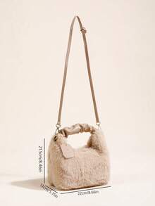 1 件可爱毛绒手提包，休闲百搭单肩斜挎包，轻盈毛茸茸云朵包，秋冬 - 卡其色 - 查看 5