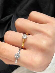 Pair Of 3mm Beveled Wedding Rings, 18k Gold Plated, 925 Silver Solitaire - Plateado - Ver 5