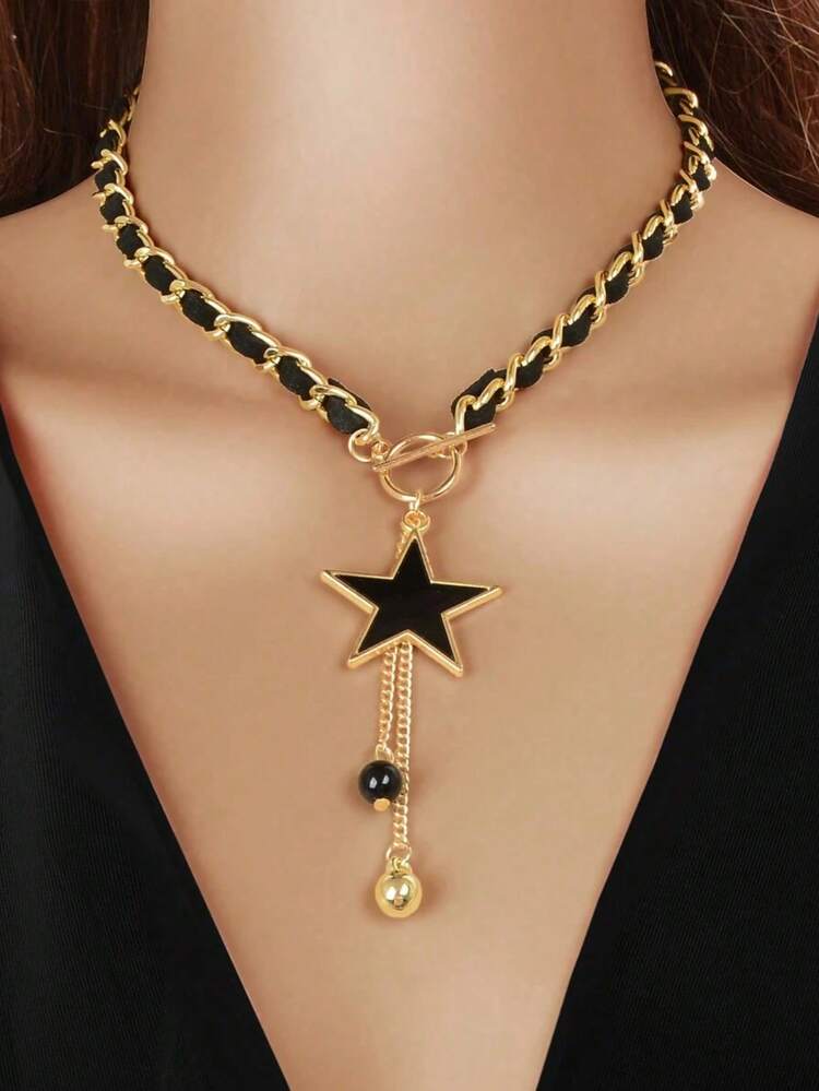 1 Piece Charming Designer Star Pendant Braided Long Necklace With Fringed Ball Pendant For Women Daily Party Jewelry - 均碼+蝴蝶 - 查看 4