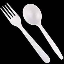 Heavy Duty Disposable Plastic Forks And Spoons 100 Forks And 100 Soup Spoons Set Of 200 Easy To Open - White - View 3