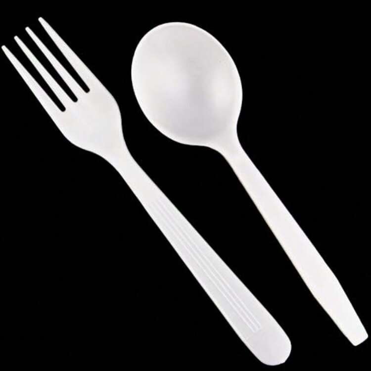 Heavy Duty Disposable Plastic Forks And Spoons 100 Forks And 100 Soup Spoons Set Of 200 Easy To Open - 白色 - 查看 3
