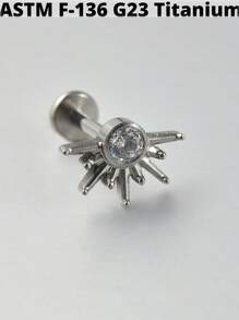 1 件 G23 钛金五角形锆石唇钉内螺纹 CZ 耳钉耳软骨耳屏耳轮耳环耳垂穿孔珠宝 - 如圖 - 查看 21