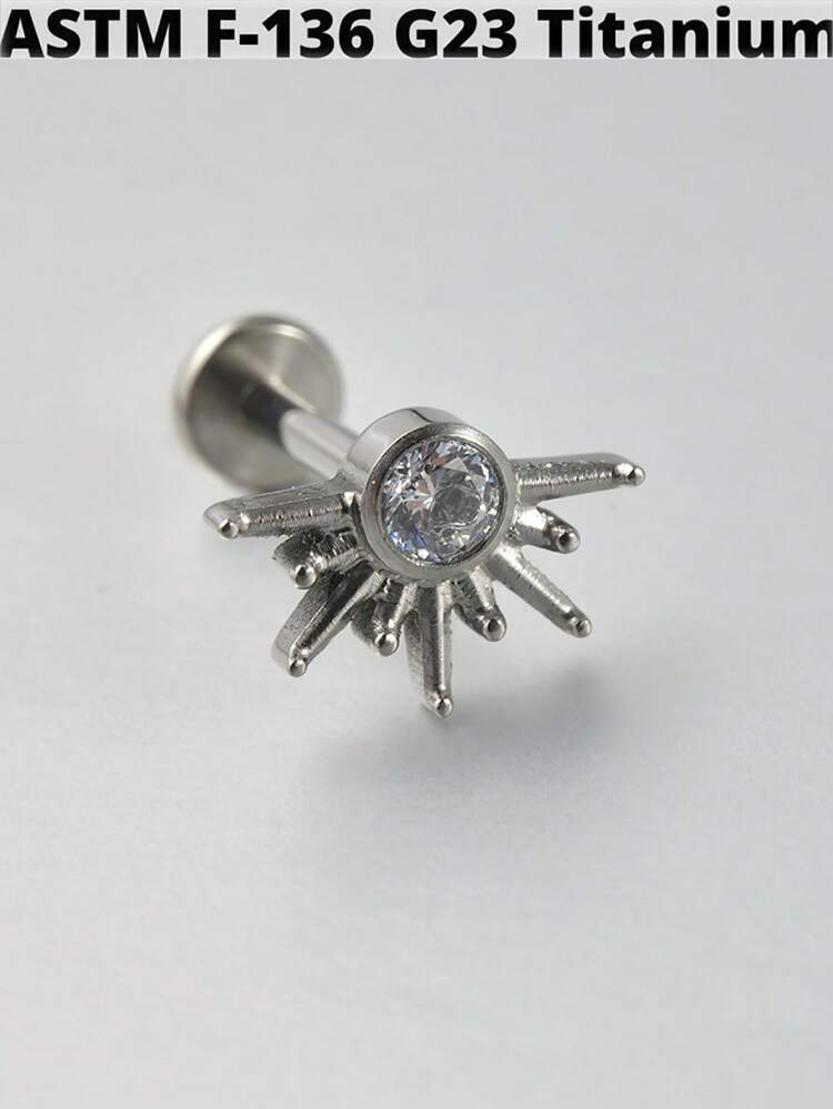 1 件 G23 钛金五角形锆石唇钉内螺纹 CZ 耳钉耳软骨耳屏耳轮耳环耳垂穿孔珠宝 - 如圖 - 查看 21