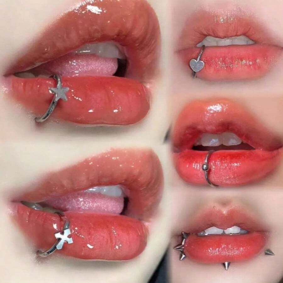 3PCS No-Piercing Fake Lip Ring – Hypoallergenic Titanium Steel Clip-On Lip Jewelry For Men & Women, Non-Pierced Lip Hoop, Fake Lip Piercing, Gothic Punk Accessories, Gift Idea - 銀色 - 查看 1