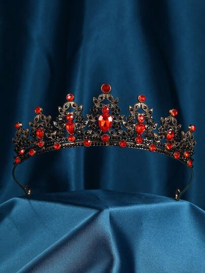 1pc Women's Dark Red Headpiece And Crown, Crystal Bridal Wedding Crown, Suitable For Girls Crystal Headpiece, Suitable For Birthday, Dance Party, Halloween, Bridal Party, Mother's Day Gift