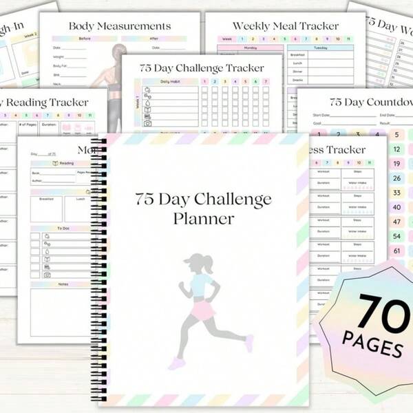 75-Tage-Challenge Planer Bundle | Ultimativer Fitness- & Gewichtsverlust-Tracker | Wöchentlicher Workout-, Mahlzeiten- und Gewohnheiten-Organizer | Tägliche Motivation & Verlaufsverfolgung