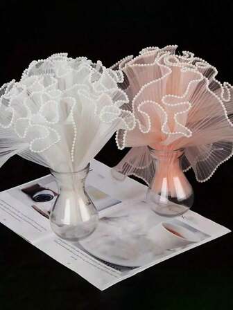 2 PIEZAS/1 PIEZA Cinta de organza arrugada para envolver regalos y arreglos florales, hilo de perlas, adecuado para cumpleaños, fiestas, bodas, decoración del hogar, decoración de Navidad, decoración del Día de San Valentín para amantes de los hilos ondulados, sobre rojo, flores, empaquetado de flores, decoración de pasteles, materiales de empaquetado de flores onduladas