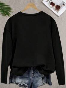 Christmas Fashion Elegant Falling Snowflake Pattern Print Round Neck Long Sleeve T-Shirt For Women Spring Summer Autumn Winter - Black - View 2