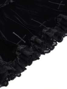 Women Cross Embroidery Y2k High Waist Mini Skirts Punk Grunge Lace Trim Lace Trim Velvet Skirts Gothic Goth Punk Emo Skirta Daily Casual Party Club Streetwear - 黑色 - 查看 6