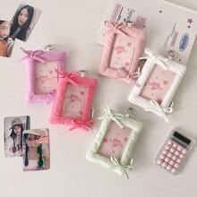 1PC Photocard Protector Keyring 3in Cloth Bowknot Ruffle Photocard Holder Keychain Display Idol Photo Card Frame Kawaii Bow Hanging Picture Card Holder - Multicolor - View 1