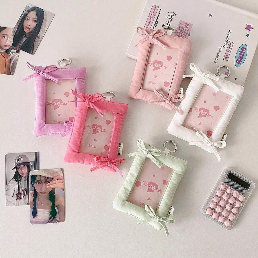 1PC Photocard Protector Keyring 3in Cloth Bowknot Ruffle Photocard Holder Keychain Display Idol Photo Card Frame Kawaii Bow Hanging Picture Card Holder - Multicolor - View 1