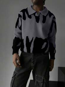 1pc Men's Knitted Sweater, Fashionable Casual Streetwear Pullover For Commuting, Sports, Outdoor Leisure, Loose Fit, Autumn/Winter