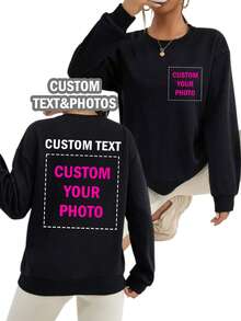 Customized Personalized Gifts, Customized Women's Round Neck Sweatshirts, Customized Front And Back Tops, Add Your Photos (Patterns/Logos/Family Photos/Selfies/Pets/Couple Photos), You Can Add Text And Photos On The Back, Choose Your Favorite Text, Customize Sweatshirts, Black Spring - Black - View 1