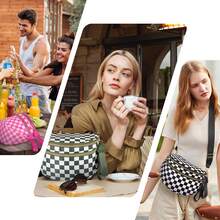 Checkered Bum Bags For Women Crossbody,Nylon Crossbody Bag Large Fanny Pack Checkered Purse Oversized Slouchy Belt Bag - 咖啡乳牛 - 查看 7