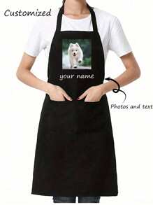 1 Customizable Kitchen Apron With Text And Personalized Photo - Personalized Design, Photo, Or Text - Woven Polyester Cooking Apron, Washable, Warm, Customizable, Unique, Personalized. Ideal Gift For Boyfriend, Girlfriend, Family, Or Friends. Suitable For Sofa, Bed, Car, Tea Room, Bedroom, Living Room, Bathroom, And Dining Room