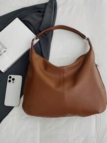 1个女士时尚简约手提包 - 大容量单肩托特包，带安全拉链，百搭时尚配饰，有浅黑色/酒红色/棕色可选 - 棕色 - 查看 7