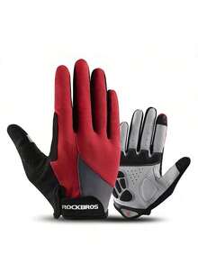 ROCKBROS 一双长指手套，配有凝胶垫，防滑透气，舒适男女通用设计，山地和公路骑行手套，指尖兼容触摸屏，四种颜色可选，是春秋骑行的必备品