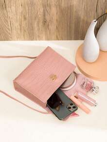 1pc Girls' Solid Color Mini Crossbody Bag, Scarf Decor Handbag, Suitable For Daily Use, Ideal Gift Choice - Pink - View 4