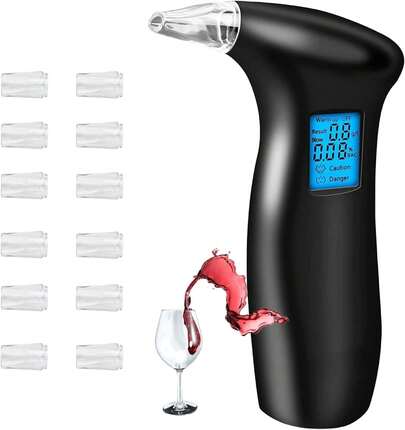 Breathalyzer, Alcohol Tester With 12 Mouthpieces Portable, High Accuracy Alcohol Detector Auto Power Off Sound Alarm With LCD Display Digital Fast For Personal & Professional Use