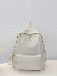 1个纯色休闲学院风双肩包，带笔记本电脑隔层，大容量学生背包，轻便旅行包，男女皆宜，非常适合日常使用、外出、上学和返校。