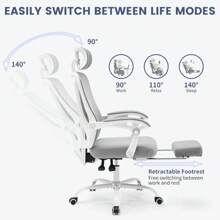 Silla de oficina ergonómica, silla giratoria con soporte lumbar ajustable, silla de oficina en casa con reposapiés, silla gaming de malla con respaldo alto