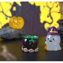 6pcs/12pcs Halloween Glow-In-The-Dark Wizard, Ghost Miniature Landscape Gardening Accessories, Creative Glow-In-The-Dark Car Decor