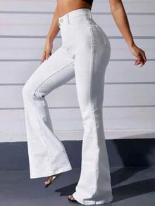 Jeans Para Mujer - Pantalones Vaqueros Blancos De Campana, Moda Casual - Blanco - Ver 1