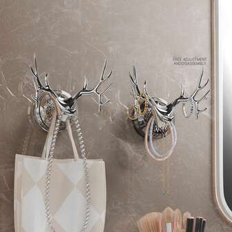 Decorative Deer Head Wall Hook | Self Adhesive Single Wall Hook | Heavy Duty Wall Mount Reindeer Antlers Hanger Organizers Without Drilling | Animal Shaped Key Hat Holder Hanging Towel Coat Rack Decor For Home Living Room, Bedroom, Kitchen