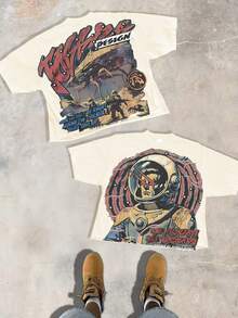 Science Fiction Retro Style Pattern Personality And Attitude Cotton T-Shirt, Made Of 100% Cotton And Combed With Fine Needles, Is Relaxed And Comfortable, Suitable For Both Men And Women, And Suitable For Street Hipsters. - Aprikos - Visa 1