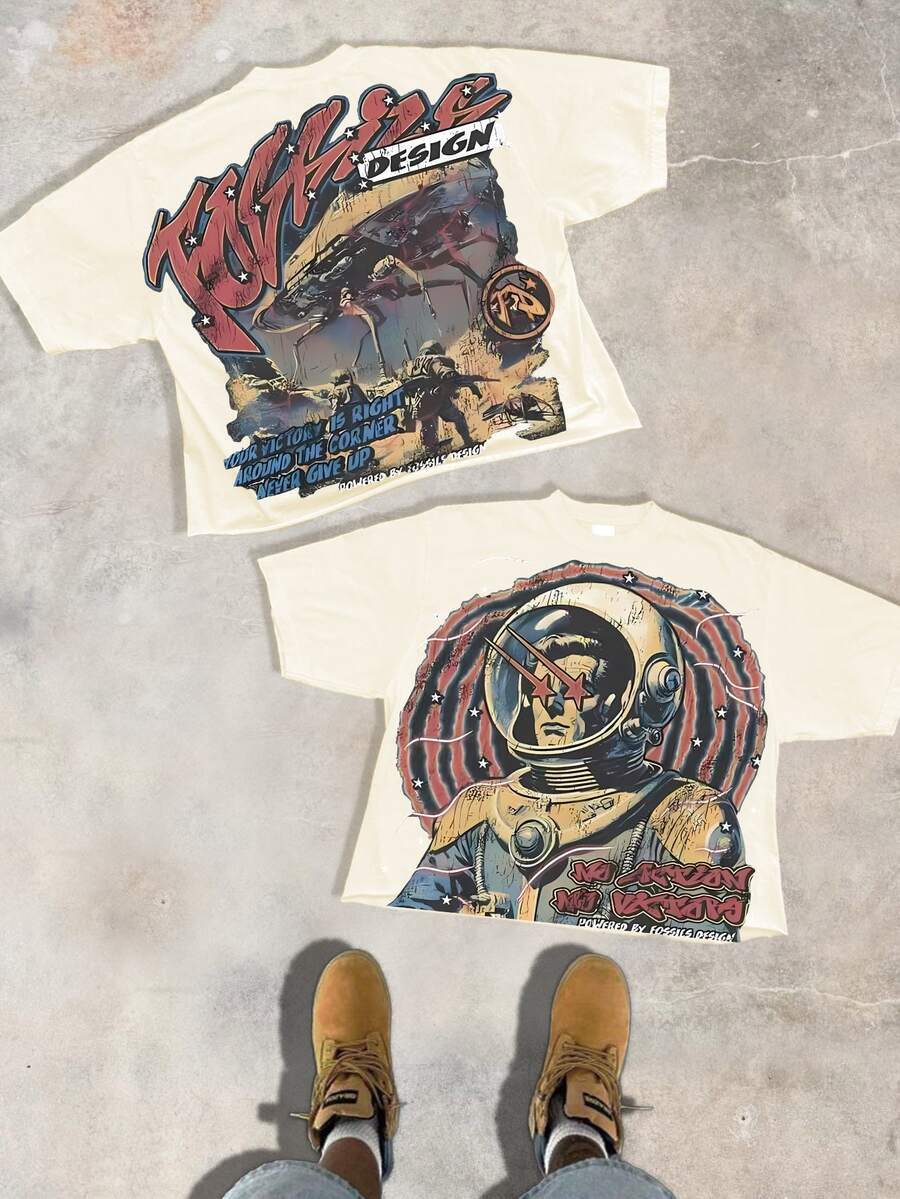 Science Fiction Retro Style Pattern Personality And Attitude Cotton T-Shirt, Made Of 100% Cotton And Combed With Fine Needles, Is Relaxed And Comfortable, Suitable For Both Men And Women, And Suitable For Street Hipsters. - Aprikos - Visa 1