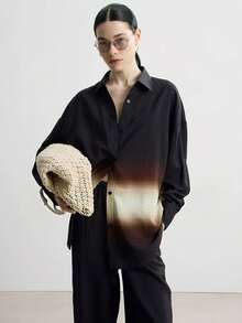 2pcs Christmas Women Loose Suit | Geometric Embroidery Cuff Design | Middle Eastern Elegant 2 Pieces Set Fashionable Versatile Malay Outfit | Graceful Arabic Suit, Vacation Style,Gradient Color Design Loose Fit, High-Waisted Trousers, And Open Front Blouse For Spring/Fall, Casual Attire