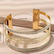 1 Piece Of European And American Retro Fashion Style Big Brand Open Wide Hollow Geometric Women's Bracelet, Luxurious Sexy Women's Bracelet, The Perfect Gift, Suitable For Daily And Holiday Party Wear, Unique Design - 金色 - 查看 5