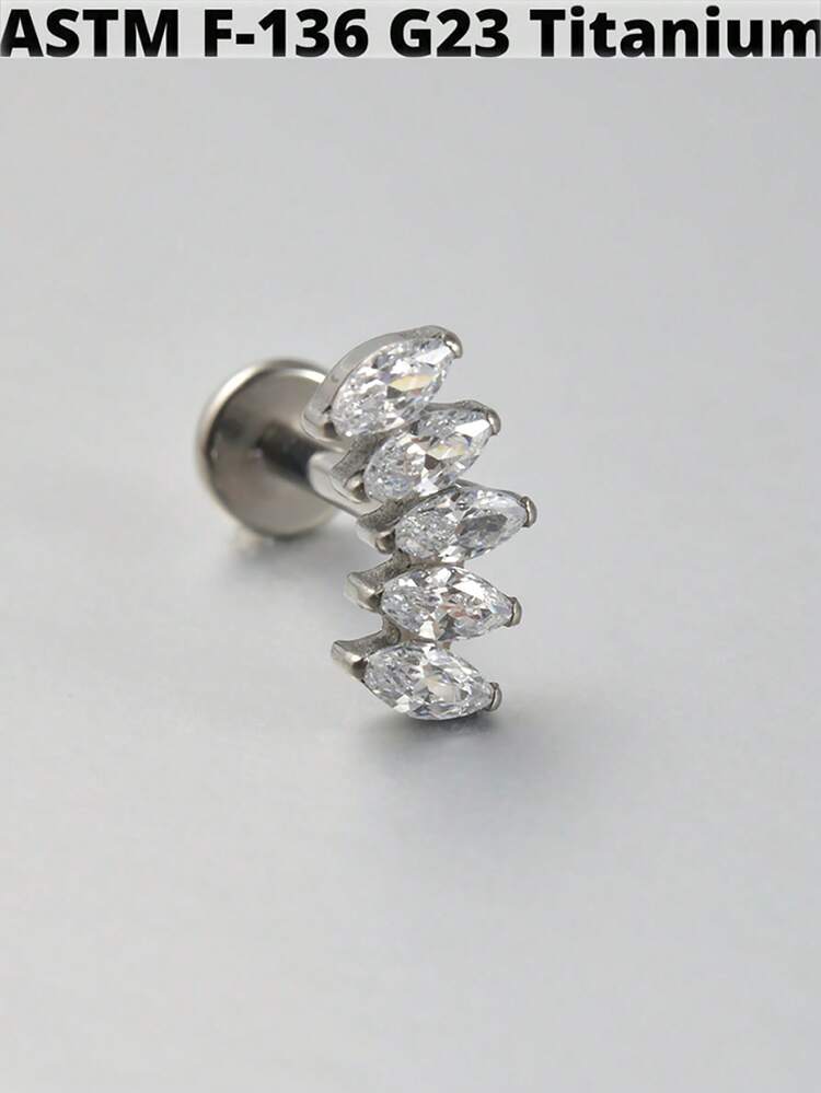 1 件 G23 钛金五角形锆石唇钉内螺纹 CZ 耳钉耳软骨耳屏耳轮耳环耳垂穿孔珠宝 - 如圖 - 查看 17