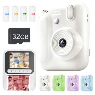 Kids Camera Instant Print For Boys And Girls Age 3-12, 16X Digital Zoom Cameras For Vlogging 2.4''IPS Screen Rechargeable Camera Photography Professional,1080P HD Kids Digital Camera With 4 Print Paper Nstant Print Toy Christmas Birthday Gifts For Toddler And Teenagers Age 3-16 White
