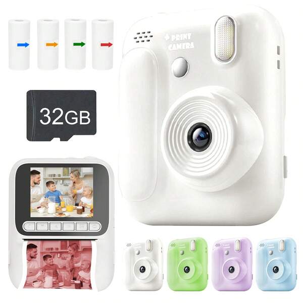 Kids Camera Instant Print For Boys And Girls Age 3-12, 16X Digital Zoom Cameras For Vlogging 2.4''IPS Screen Rechargeable Camera Photography Professional,1080P HD Kids Digital Camera With 4 Print Paper Nstant Print Toy Christmas Birthday Gifts For Toddler And Teenagers Age 3-16 White