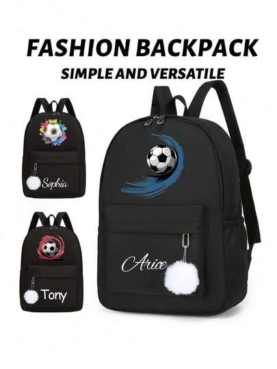 Customizable Soccer Graphic Backpack, Suitable For Back To School, Can Add Personalized Elements Such As Name Or Holiday Greetings. Brand New Nylon Zipper Backpack, Can Add Personalized Content Like Letters And Lucky Numbers. Great For Dance Classes, Travel, Birthday Gifts, Souvenirs, Christmas Or New Year Gifts.