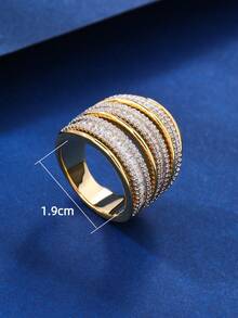 1pc Women's Copper Plated Simple Splice Gold Ring With Inlaid Rhinestones, Stylish Design, Suitable For Gift, Everyday And Holiday Wear - 011278 - View 8
