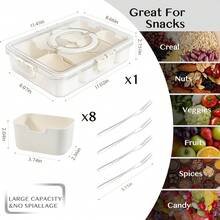 Snackle Box Container,Portable Snack Box 8 Compartment Divided Serving Tray With Lid And Handle,Clear Storage Organizer For Fruit Candy Nuts Veggie-Perfect Ideal For Party,Travel & Picnic UseWhite,1Pack - PP八分格(可 進洗碗機) - 查看 2