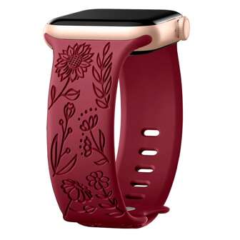 Floral Engraved Band Compatible With Apple Watch Bands For Women 38mm 40mm 41mm 42mm 44mm 45mm 46mm 49mm,Soft Silicone Cute Pattern Sport Strap For Apple Watch Bands Women Series 10 9-1 SE Ultra1/2