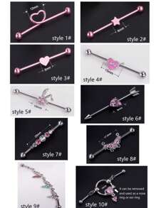 1 Stück Titan-Stahl Ohrknorpel Piercing Schmuck, rosa Schmetterling, Herz, Zirkonia Stern, Buchstabe, Hase, Engel, Pfirsich Herz Charm