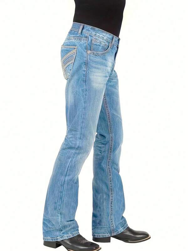 Jeans évasés rétro pour hommes, brodés, mode, décontractés