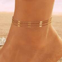 MONALLY Tobillera de cadena de bolas multicapa con baño de oro de 18K, de material de acero inoxidable, adecuada para que las mujeres la usen en vacaciones de verano, viajes, playa y fiestas - Amarillo Oro - Ver 10