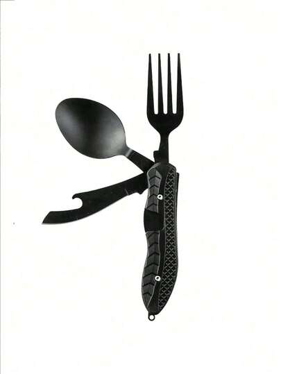 1 pieza Juego de cubiertos plegable multifunción para acampar, incluye cuchillo, tenedor y cuchara, equipo de cocina portátil
