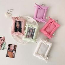 1PC Photocard Protector Keyring 3in Cloth Bowknot Ruffle Photocard Holder Keychain Display Idol Photo Card Frame Kawaii Bow Hanging Picture Card Holder - Multicolor - View 4