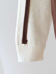 1pc Korean Fashion Contrast Color Collar Half Zip Pullover Sweater For Baby Boys, Blue & Gray